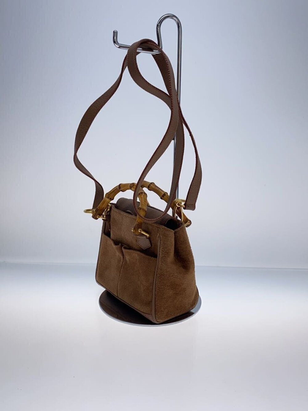 Gucci bamboo pockets top handle slip bag suede front Black
